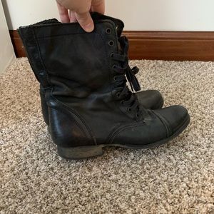 Black leather combat boots